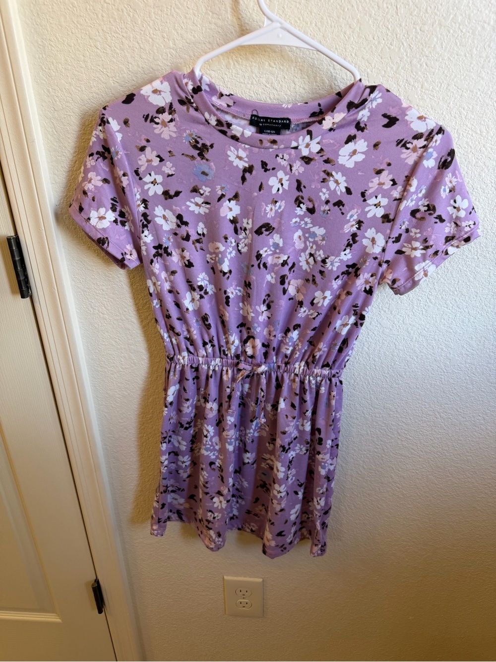 Girls' Lavender Floral Short Sleeve Elastic Waist Dress